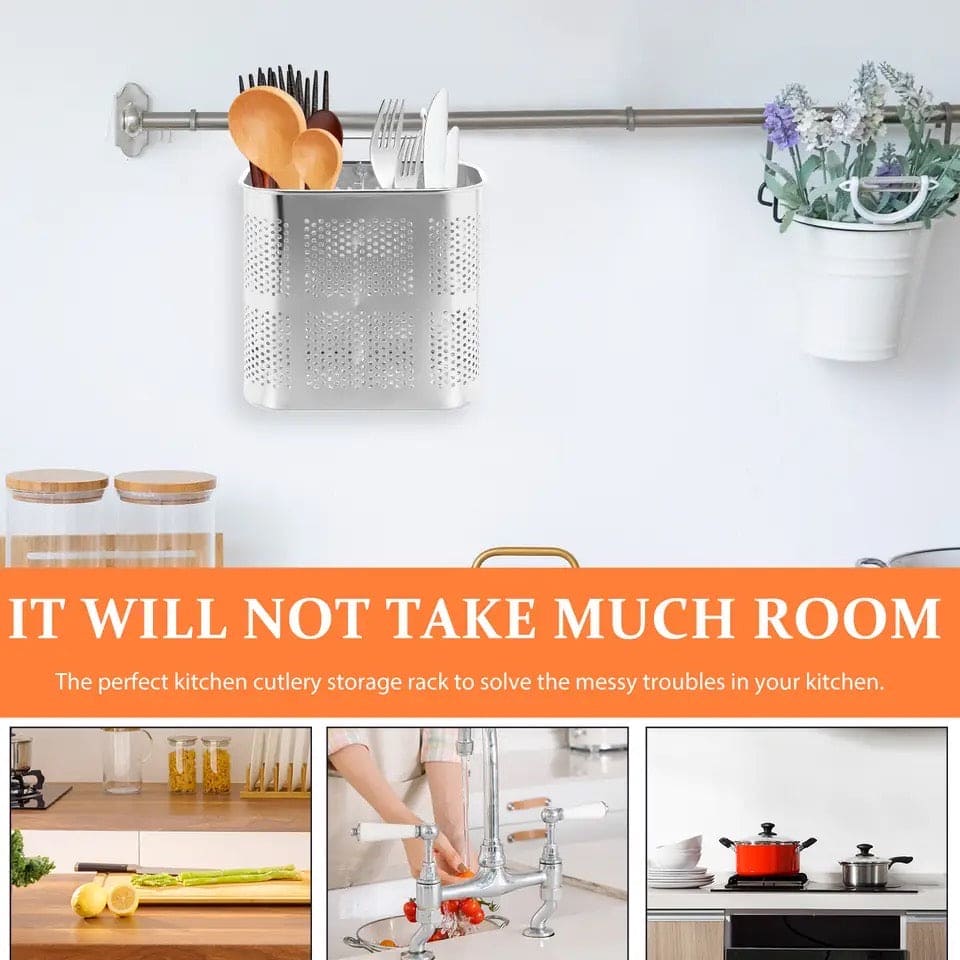 Stainless Steel Utensil Holder, Kitchen Wall Hanging Steel Cutlery Holder Organizer Rack, Multifunctional Chopstick Basket, Silverware Caddy Cutlery Rack, Drying Rack Basket Holder with Hooks Stainless Steel Utensil Holder, Kitchen Wall Hanging Steel Cutlery Holder Organizer Rack, Multifunctional Chopstick Basket, Silverware Caddy Cutlery Rack, Drying Rack Basket Holder with Hooks